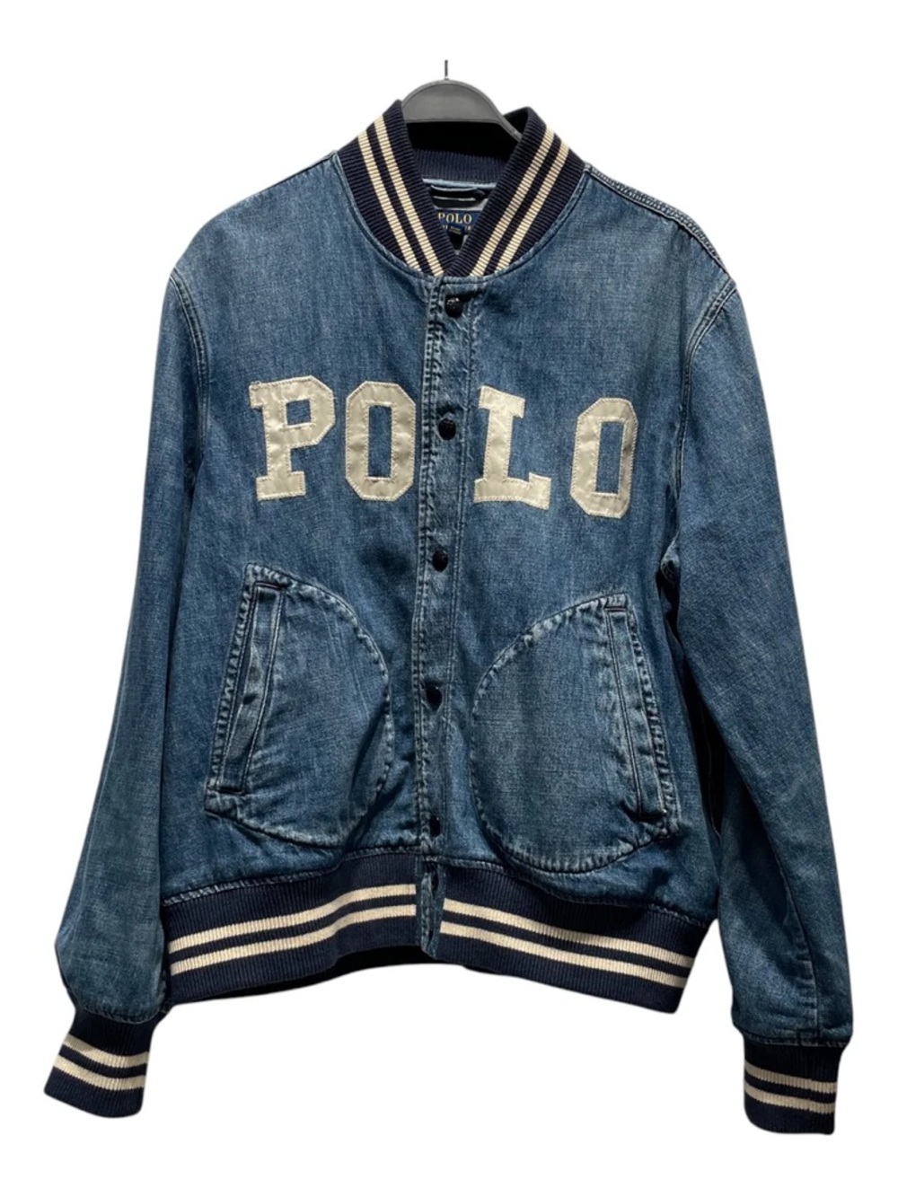 Polo by Ralph Lauren Denim Varsity Bomber Jacket with Cream Appliqué